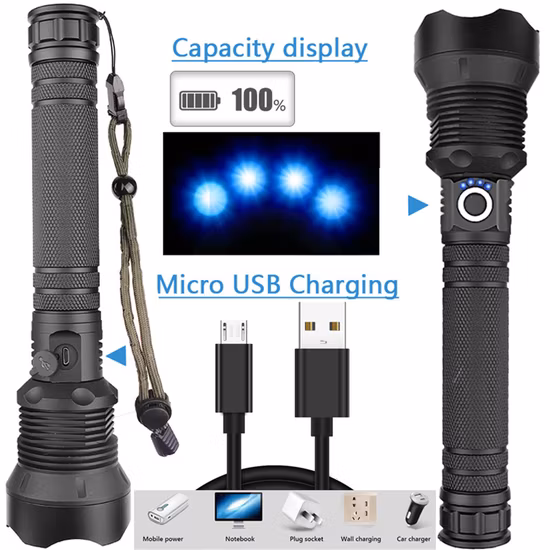 30W Rechargeable Flashlight 1500m Bright 1800 Lumens Xhp70 Powerful USB Tactical LED Flashlight Waterproof Torch Light